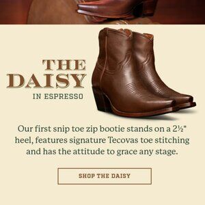 Tecovas The Daisy Calf Ankle Zip Bootie Women Size 7B In Espresso comes w/box
